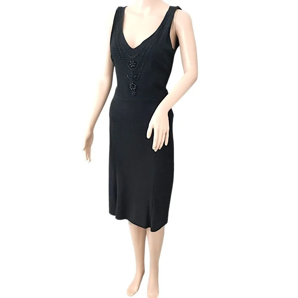 Moschino Beaded Party Dress Sz 6‎ S Cheap Chic Black Drop Waist Elegant LBD READ - Picture 8 of 16
